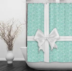 Tiffany Rose Bow Shower Curtains and Optional Bath Mats